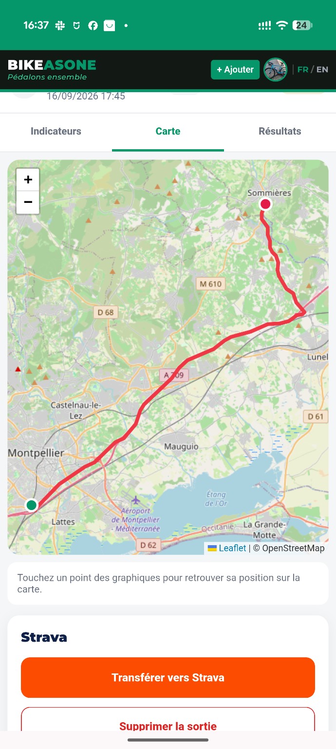Indicateurs détaillés d'une sortie BikeAsOne