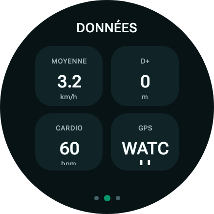 Écran BikeAsOne Wear OS pendant une sortie avec cardio et données actives