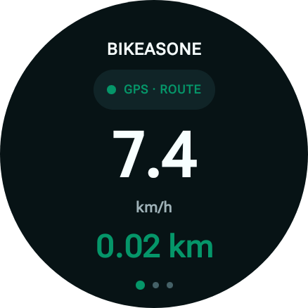 Écran BikeAsOne Wear OS pendant une sortie avec vitesse active